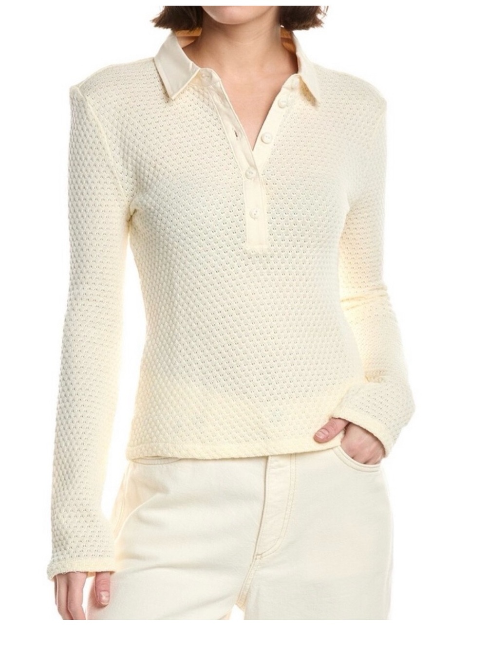 Rag & Bone Carine Crochet Polo Ivory Long Sleeve Knit Sweater